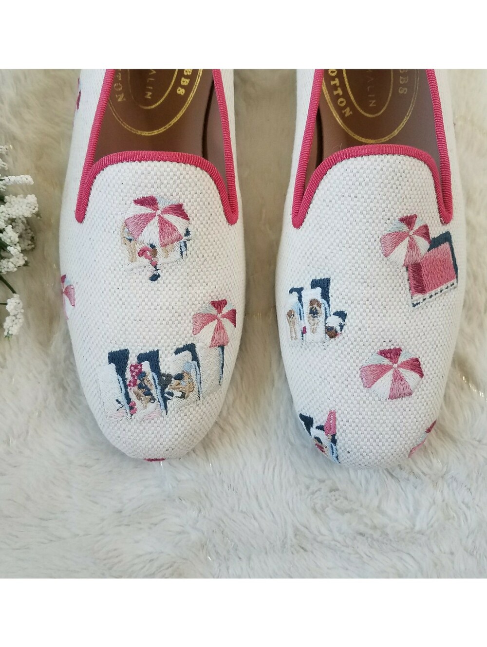 Stubbs & Wootton Palm Beach Linen Slipper Beach Embroidered Loafers - Picture 4 of 10